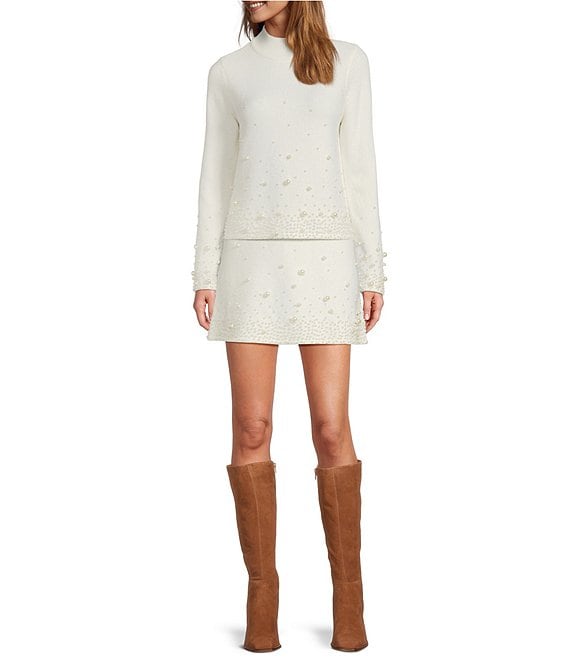 Antonio Melani Gracelyn Coordinating Pearl Detailing Long Sleeve Crew Neckline Sweater