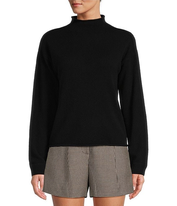 Color:Black - Image 1 - Jessica Mock Neck Cashmere Sweater