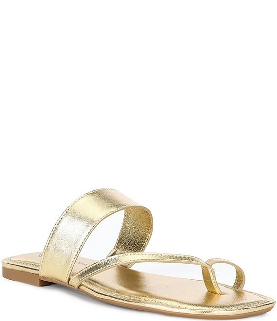 Antonio Melani Jolie Metallic Leather Toe Loop Flat Sandals