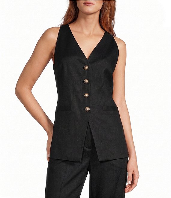 Antonio Melani Josie V-Neck Sleeveless Button Front Vest