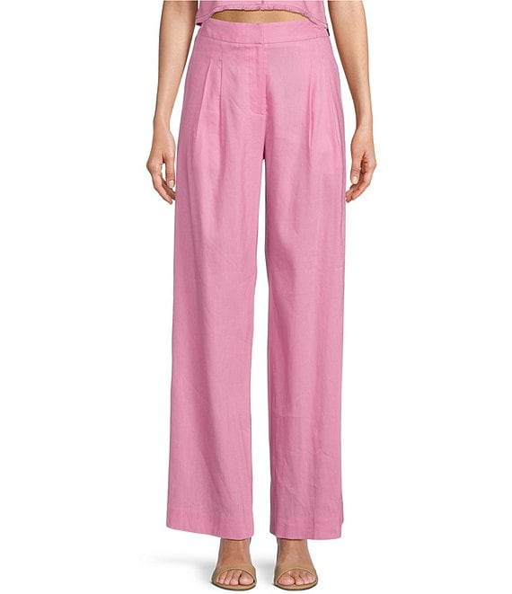 Wide-leg Linen-blend Pants - Light pink - Ladies