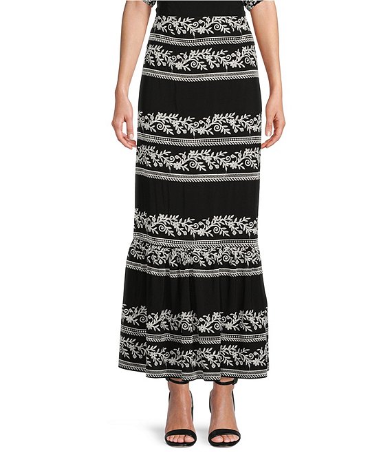 Color:Black - Image 1 - Malia Novelty Embroidered Flounce Hem Coordinating Skirt