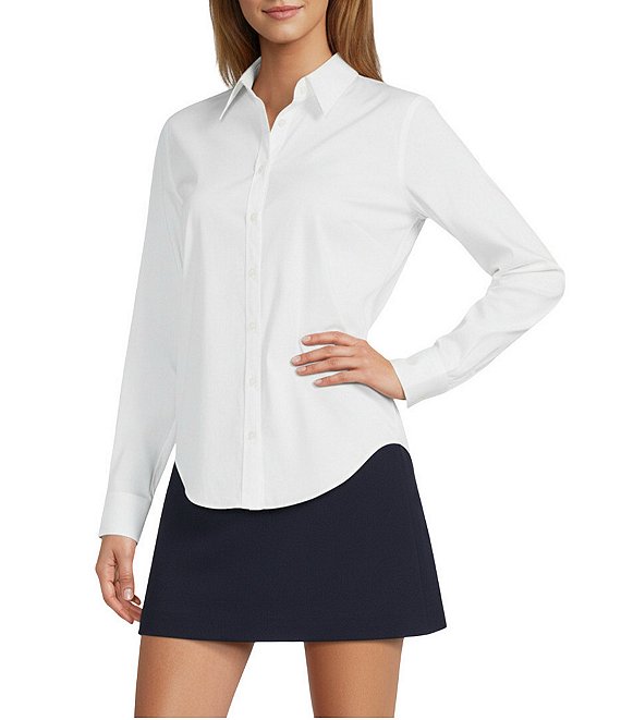 Antonio Melani Mallory Long Sleeve Point Collar Stretch Poplin Blouse, White - Image 1
