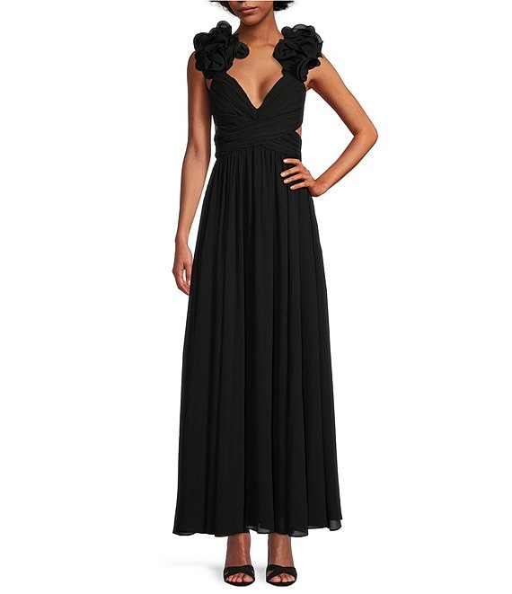 Antonio Melani Manila Rosette Sleeveless V-Neck A-Line Maxi Dress