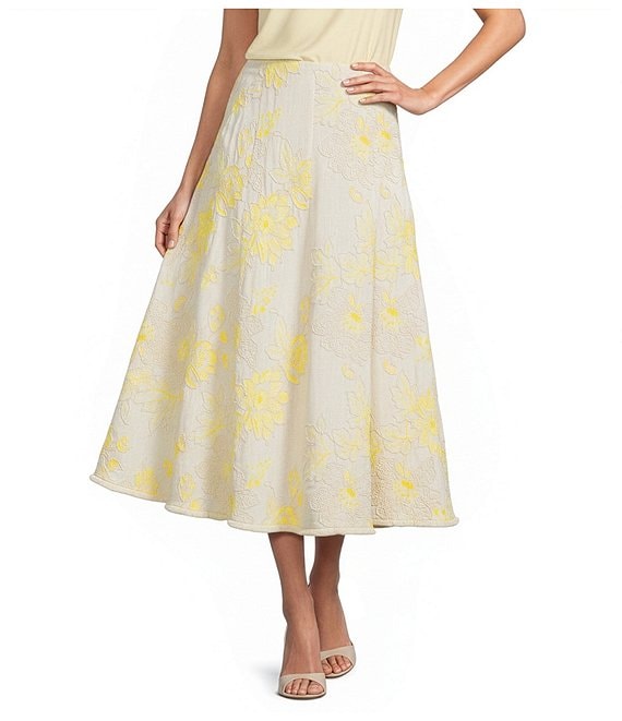 Antonio Melani Maura Spring Soutache Coordinating Linen Blend Embroidery A-Line Skirt