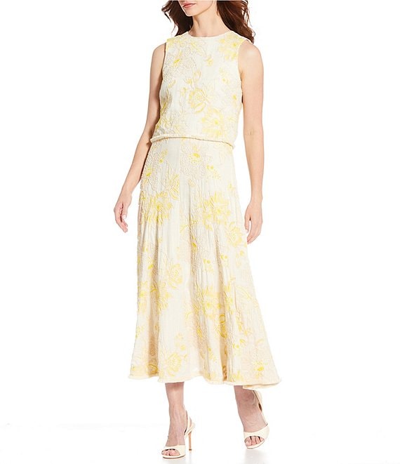 Antonio Melani Maura Spring Soutache Coordinating Linen Blend Embroidery A-Line Skirt