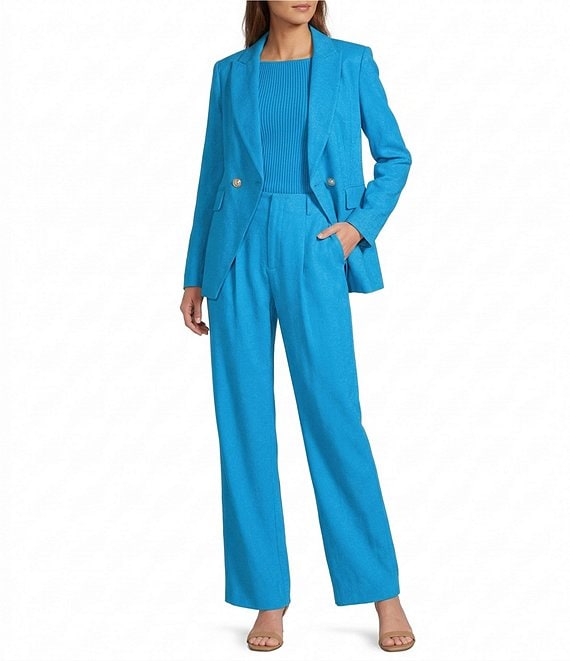 Antonio Melani Melinda Linen High Rise Flat Front Pleated Wide Leg Coordinating Pants