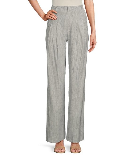 Antonio Melani Melinda Linen Blend Pleated Straight Leg Striped Pants ...