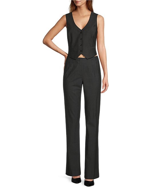 Antonio Melani Antonio Melani Melinda V-Neck Sleeveless Wool Blend Button Front Vest, Light Grey - Image 3