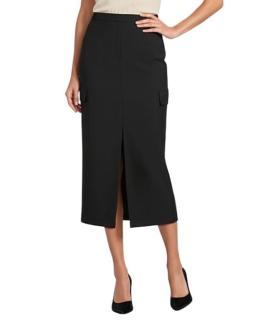 Antonio Melani Michaela Cargo Front Slit Midi Skirt, Black - Image 1