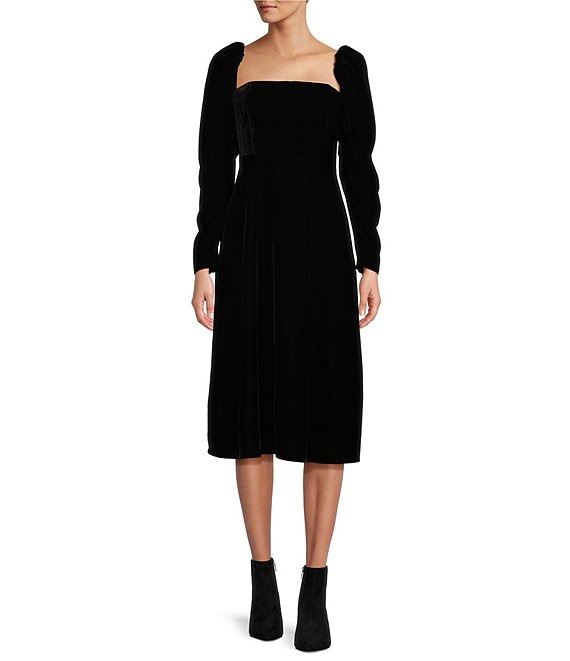 Color:Black - Image 1 - Midi Mackenzie Long Sleeve Velvet Dress