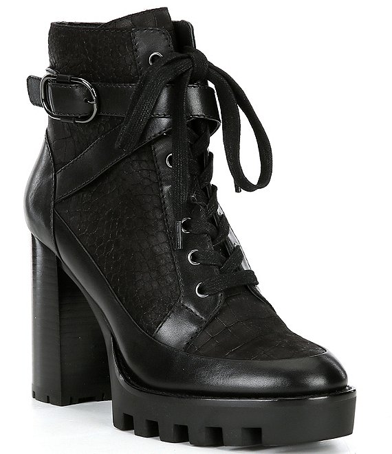 FABRIC LUG SOLE ANKLE BOOTS - Black