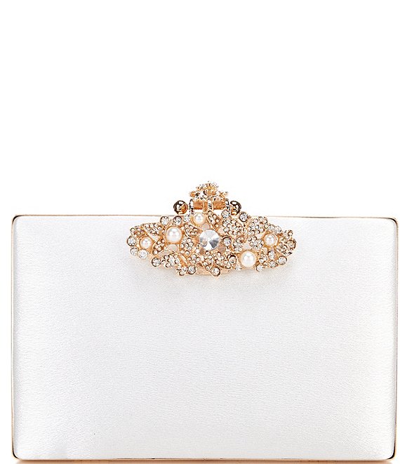Color:Silver - Image 1 - Pearl Stone Hinge Minaudiere Clutch