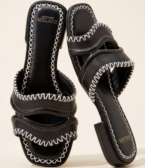 Antonio Melani Renley Leather Cross Stitch Flat Sandals | Dillard's