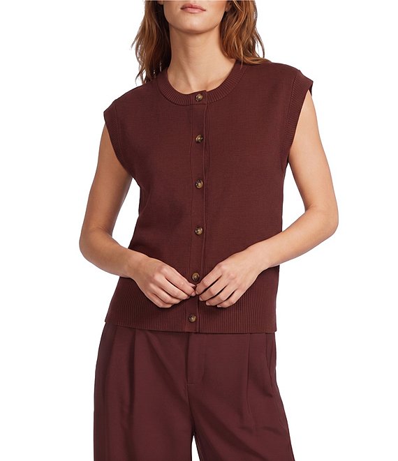 Antonio Melani Round Neck Short Sleeve Button Front Vest