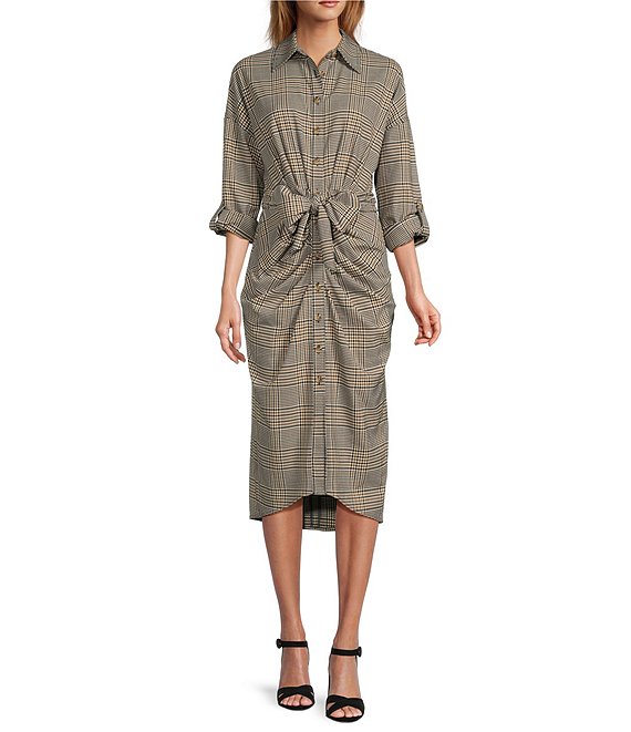 Antonio Melani Roxanne Plaid Print Midi Shirt Dress | Dillard's