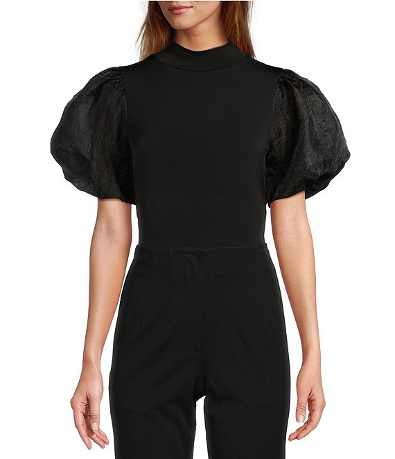Color:Black - Image 1 - Savannah Puff Sleeve Bodysuit