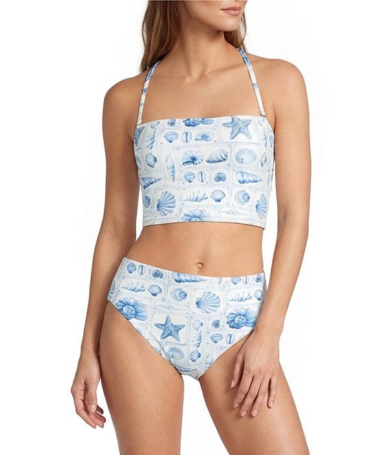 Antonio Melani Seashell Gallery Detachable Halter Strap Bandeau Swim Top & High Waist Swim Bottom