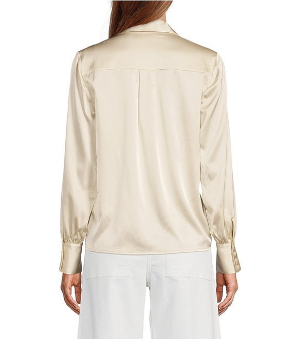 Antonio Melani Violet Silk Notch Collar V-Neck Long Blouson Sleeve