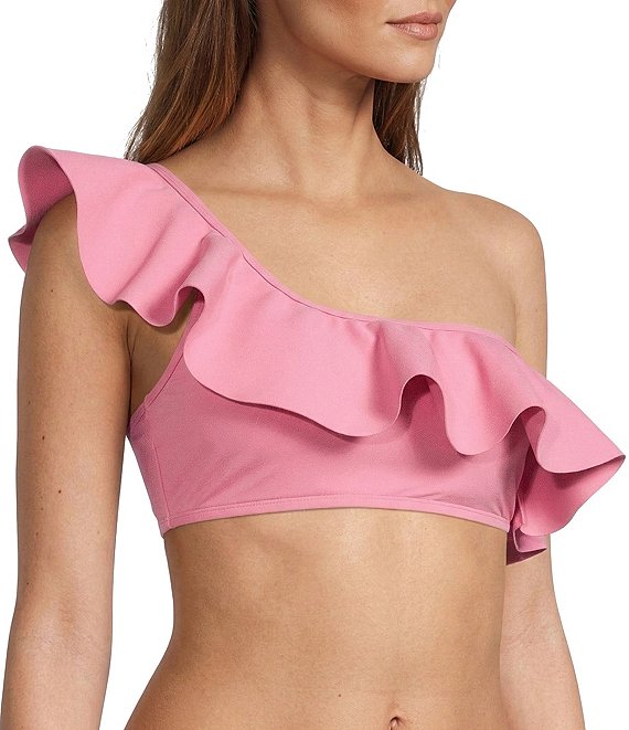 Antonio Melani Solid Bonded Rosette Strap Bralette Swim Top