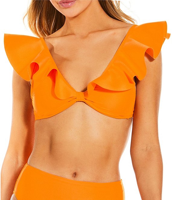 Antonio Melani Solid Bonded Ruffle Bralette Swim Top