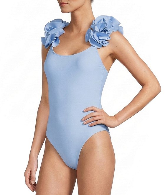 Antonio Melani Solid Rosette Strap One Piece Swimsuit