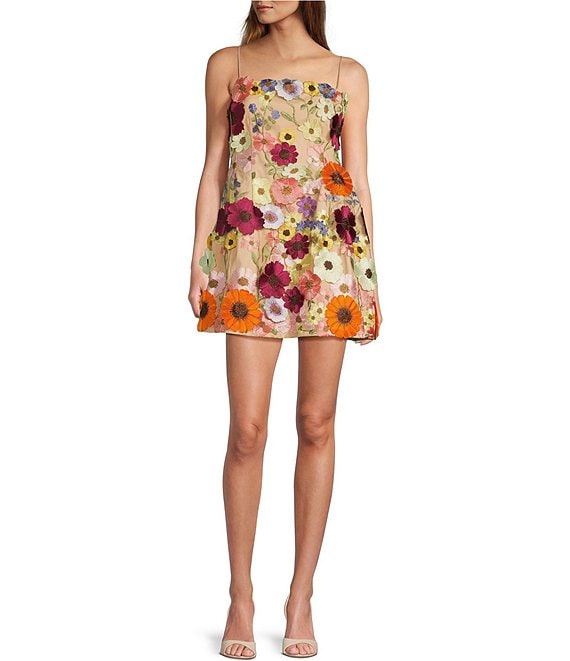 Women's Sleeveless Satin Floral Fit & Flare Mini Dress - Wild