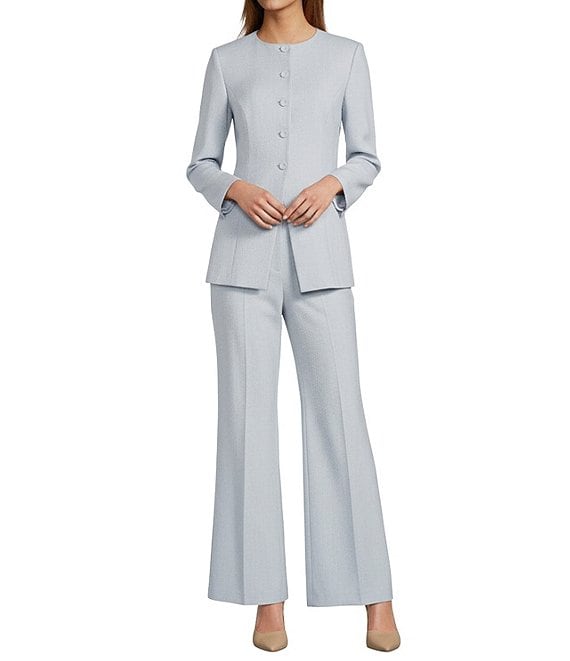 Antonio Melani Tess Slub Suiting Round Neckline Button Front Long Sleeve Blazer & Tegan Slub Suiting Flat Front Pants