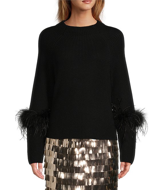 Color:Black - Image 1 - Tilly Wool Blend Feather Sleeve Detail Sweater