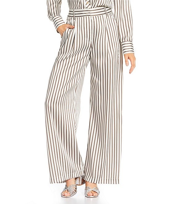 Antonio Melani x Amanda Jones Vaughan Sherry Coordinating Printed Satin Stripe Flat Front Wide Leg Pants