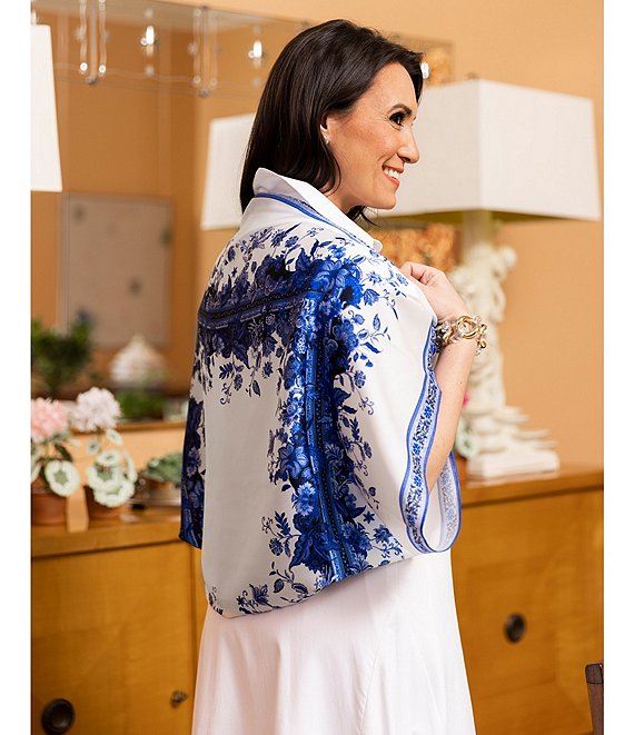 Color:Cobalt Floral - Image 1 - x Kimberly Whitman Simmons Floral Print Twill Scarf