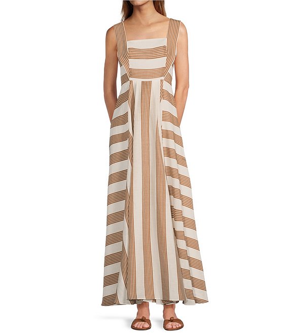 Antonio Melani X Mg Style Jenny Stripe Square Neckline Linen Blend Maxi Dress Dillards 7440