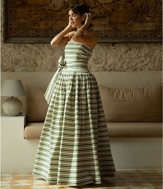 Striped backless Beach Dress | Cotton Summer Dress in Green Stripe – Mati
