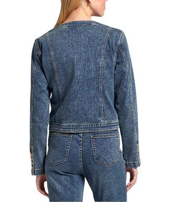 APNY Denim Collarless Long Sleeve Cropped Denim Jacket | Dillard