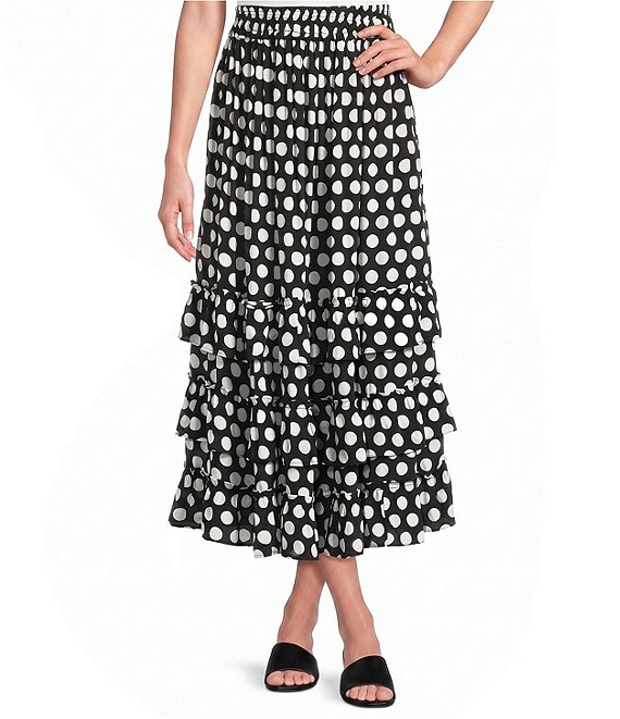 APNY Printed Round Neck Short Sleeve Tiered Coordinating Midi Skirt