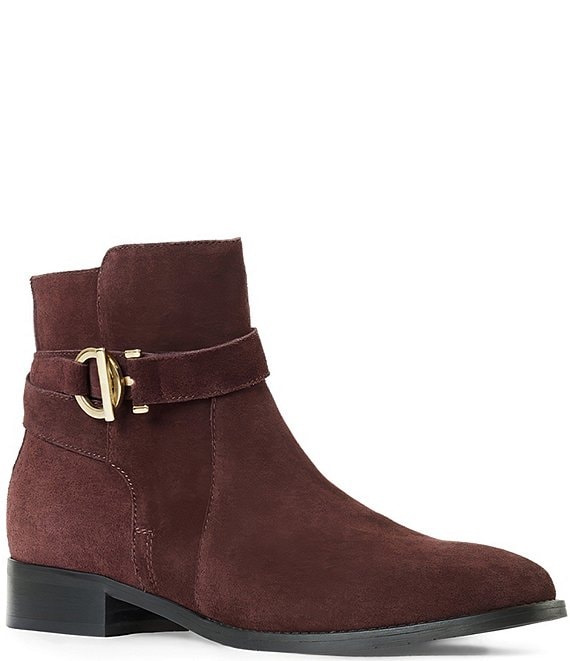 Aquatalia Silla Suede Criss Cross Buckle Ankle Booties