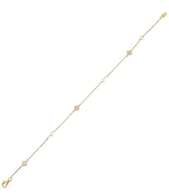Argento Vivo Pearl Clover Station Line Bracelet