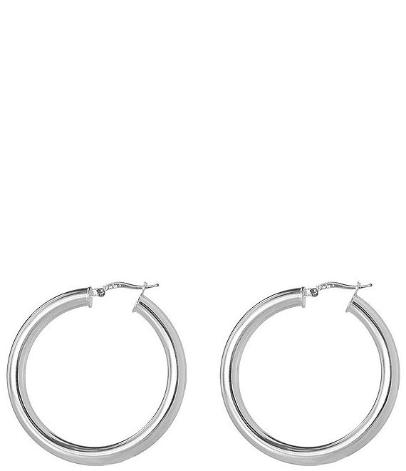 Argento Vivo Tube Hoop Earrings, Silver - Image 1