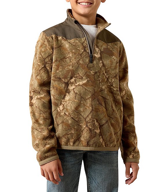 Ariat Big Boys Long Sleeve Color Block Camouflage Quarter Zip Fleece Pullover