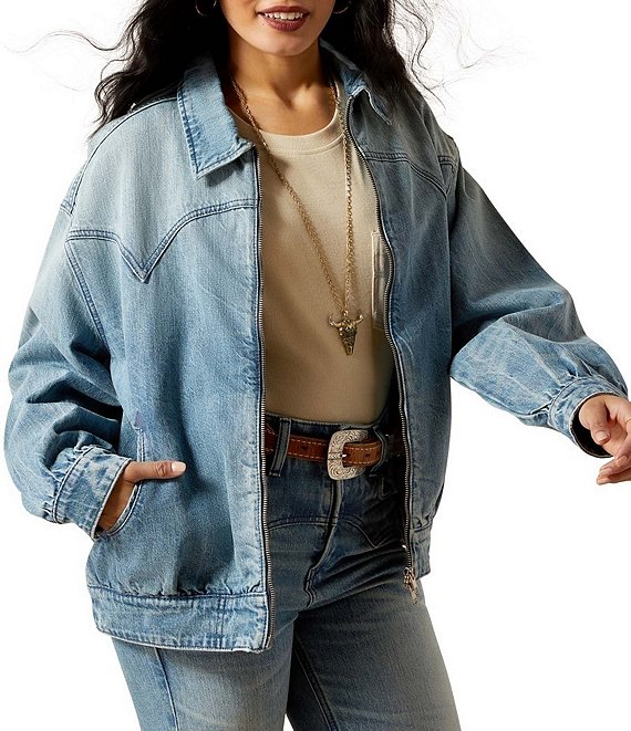 Ariat Cheyenne Denim Bomber Jacket, Candy - Image 1