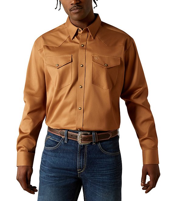 Ariat Classic Fit Long Sleeve Solid Shirt, Beige/Khaki - Image 1