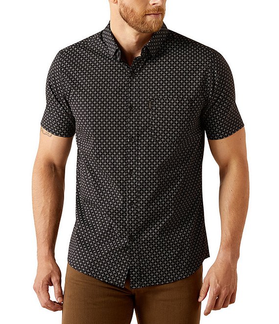 Ariat Mars Modern Fit Short Sleeve Printed Woven Shirt, Black - Image 1