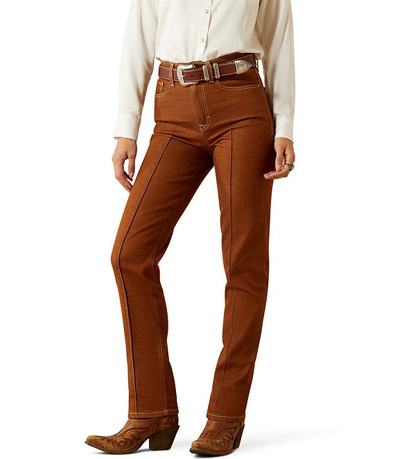 Ariat Ultra High Rise Relaxed Straight Leg Jeans, Brown - Image 1