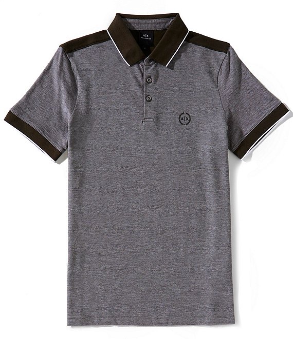 Armani Exchange Contrasting Color Short Sleeve Polo Shirt, Jet Black - Image 1
