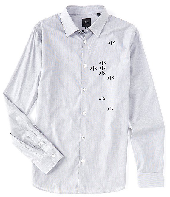 Armani Exchange Falling Logo Long-Sleeve Woven Shirt | Dillard's
