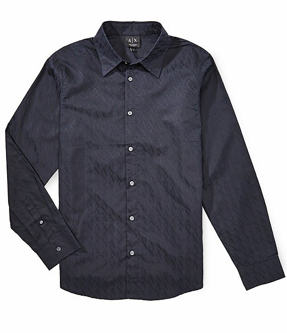 Armani Exchange Jacquard Logo Print Long Sleeve Woven Shirt