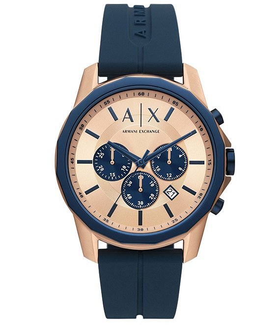 Armani Exchange Men's Banks Chronograph Blue Silicone Strap Watch ...