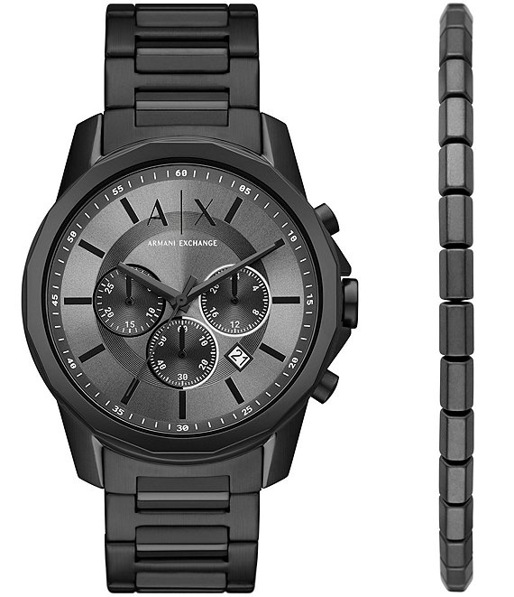 Armani Exchange Men's Chronograph Black Stainless Steel Bracelet Watch ...