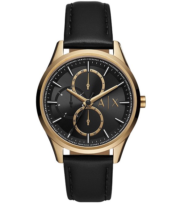Armani Exchange Men\'s Gold Dante Multifunction Black Leather Strap Watch |  Dillard\'s