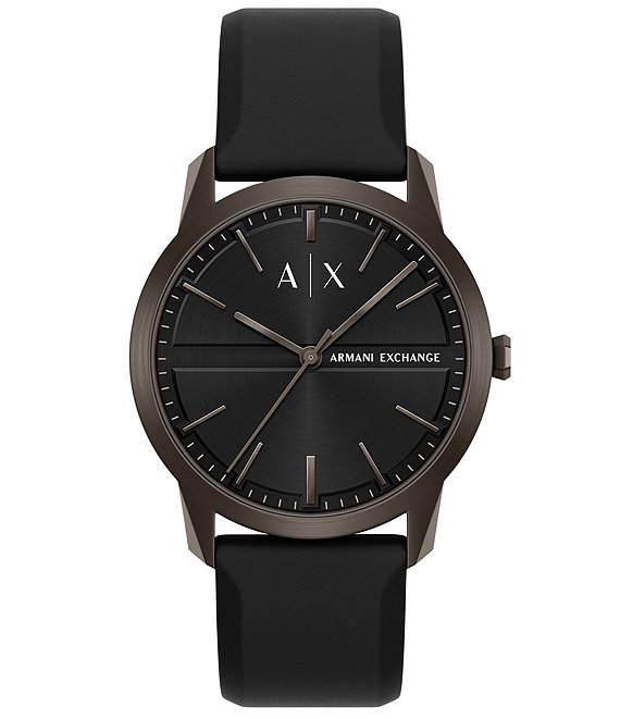 Armani Exchange Men's Lexon Three-Hand Black Silicone Strap Watch